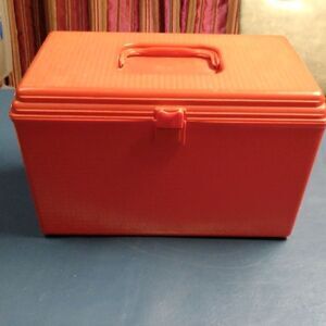 Vintage Orange Sewing/Crafting Storage Box Wil-hold by Wilson Faded areas